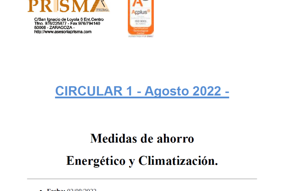 Circular 1 Agosto22 Medidas Ahorro Energético
