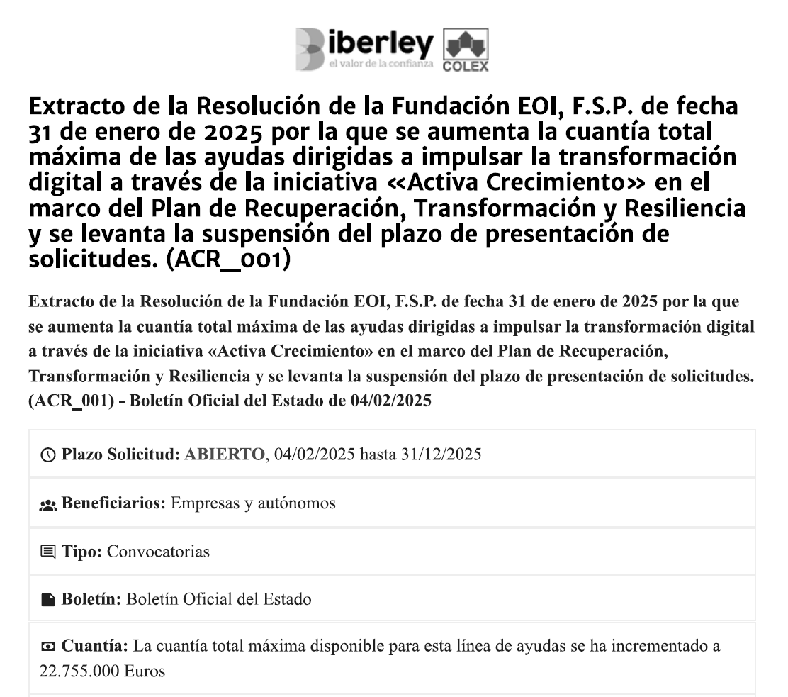Subvenciones Iniciativa activa crecimiento Gobierno España